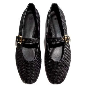 H&M Black Braided Mary Jane Flats with Gold Buckle size 6